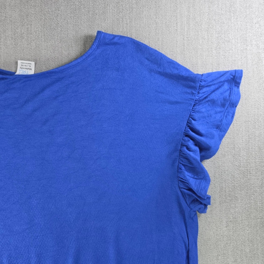 Time and Tru Maternity Top Women XL Blue Ruffle Sleeve Elastic Hem T-Shirt - Picture 14 of 16